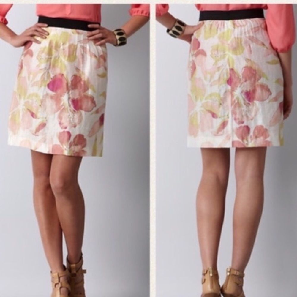 ANN TAYLOR‎ LOFT FLORAL LINEN MINI SKIRT SZ 2P FAIRY COTTAGECORE